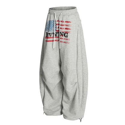Unisex Retro Letter Print Wide Leg Loose Fit Casual Sweatpants