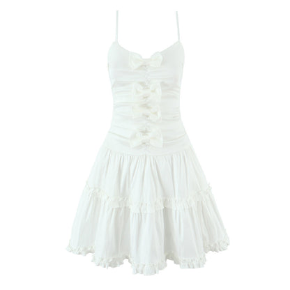 Chic White Bow Layered Mini Dress - Sexy Ruched Silhouette Strapless Summer Skirt for Women