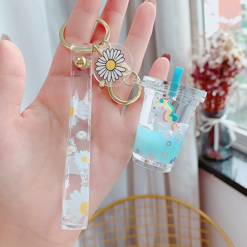 Creative Liquid Floating Unicorn Keychain - Glitter Quicksand Milk Tea Cup Bag Charm