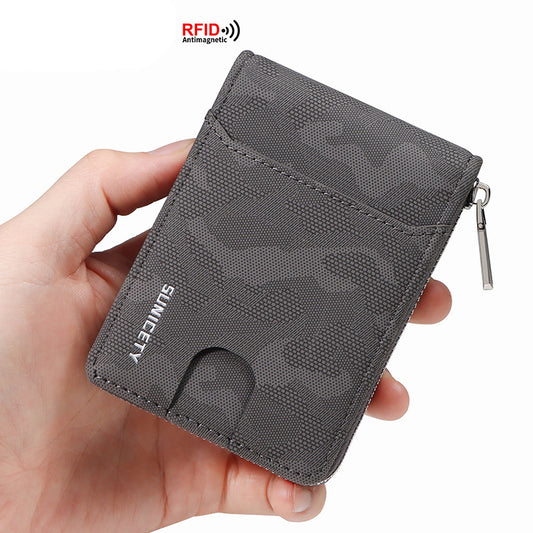 RFID Blocking Zipper Large Capacity Credit Card & Certificate Holder - PU Camouflage Wallet