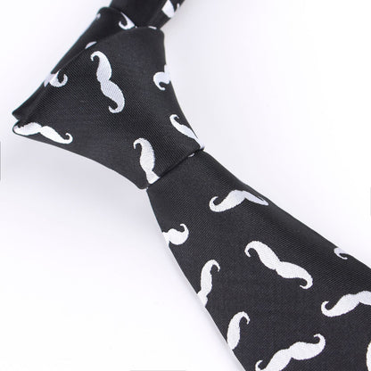 Trendy Mustache Print Narrow Tie - 6cm Unisex Funny Cartoon Jacquard Skinny Necktie