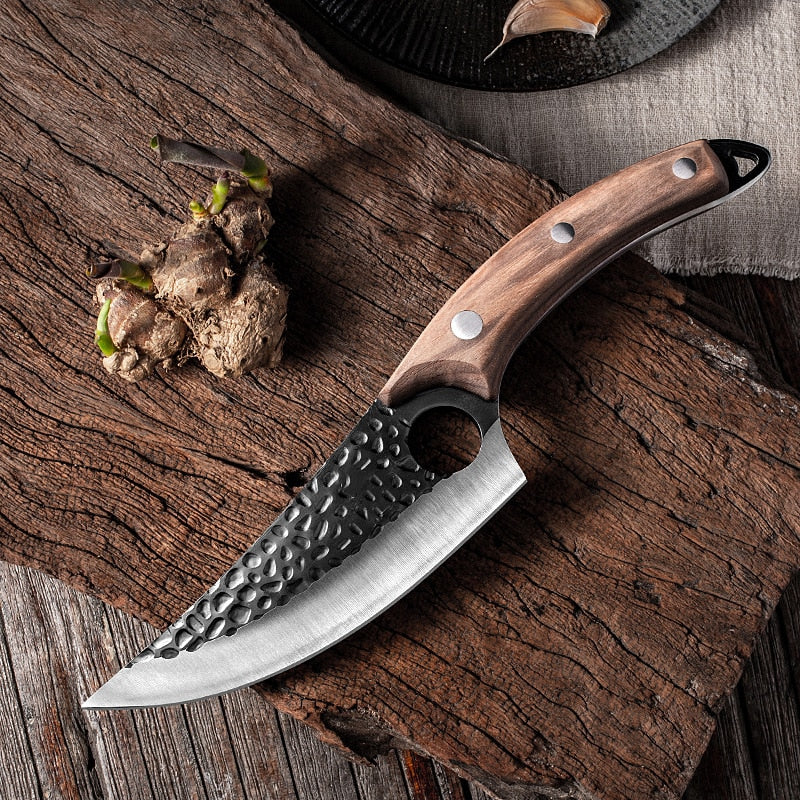 Professional Handmade Forged Butcher Knife - 5.5" High Clad Steel Boning Knife with Leather Sheath (Serbian Style Chef Knife)