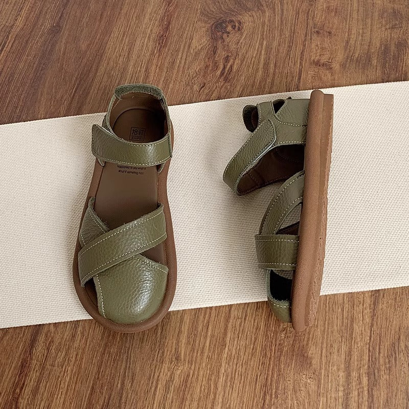 Elegant Off-White Semi-Closed Toe Sandals - Comfortable Flat Summer Shoes for Women