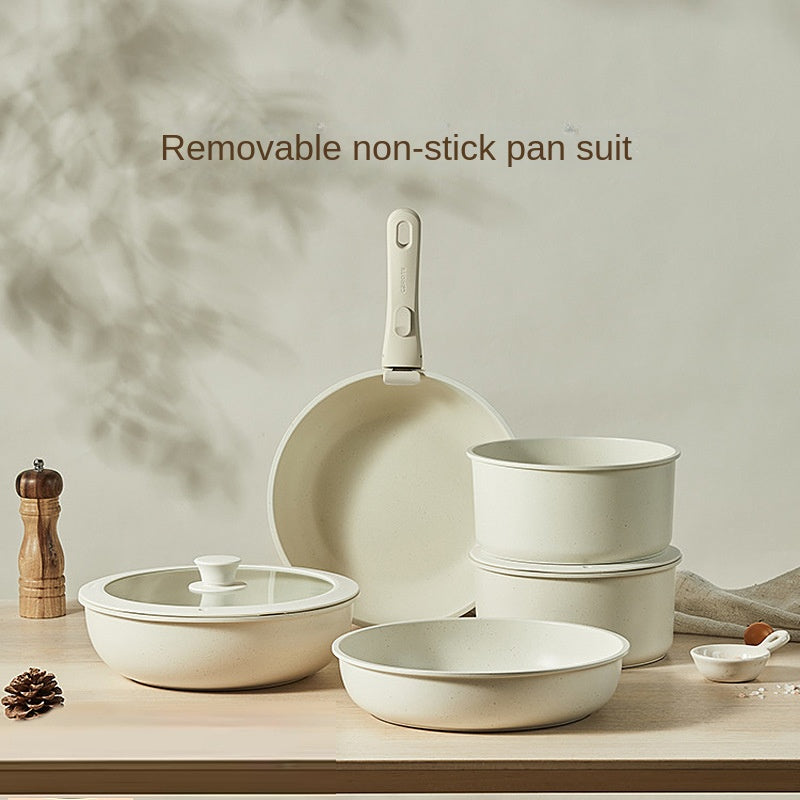 Smart Detachable Handle Cookware Set - Non-Stick Wheat Rice Stone Pan & Pot Set for Space-Saving Storage (Multifunctional)