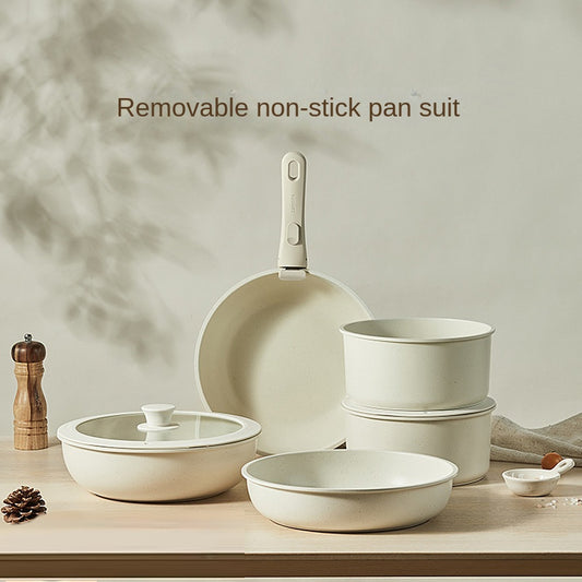 Smart Detachable Handle Cookware Set - Non-Stick Wheat Rice Stone Pan & Pot Set for Space-Saving Storage (Multifunctional)
