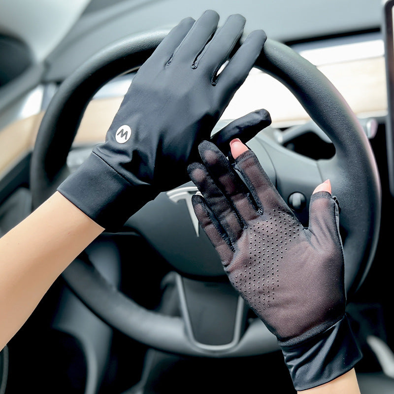 UV Protection Ice Silk Driving Gloves | Breathable Touch Screen Sun Protection Short Gloves