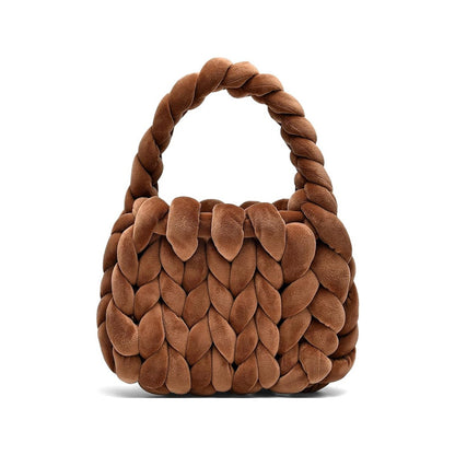 Chunky Hand-Knitted Velvet Yarn Shoulder Bag - Pink