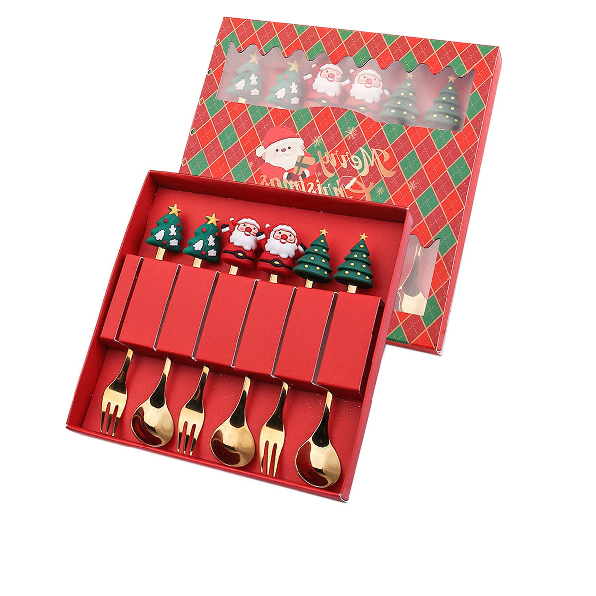 Luxury Christmas Gift Tableware Set - Gold Stainless Steel Coffee Spoon & Dessert Fork with Festive Cartoon Handles (Set of 4)