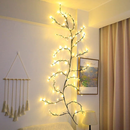 LED Willow Branch Rattan Fairy Lights - DIY Flexible Vine Wall Light for Bedroom & Aesthetic Home Decor