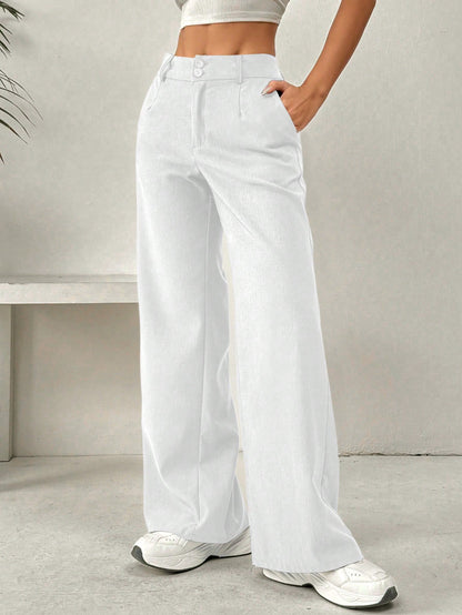 Women's Loose Fit Slimming Straight Leg Trousers - Casual Wide Pants