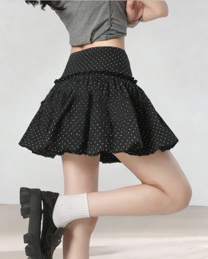 Women's Petite-Friendly Black Lace Trim Polka Dot Mini Skirt