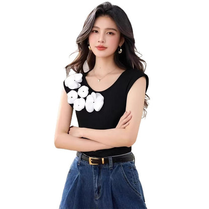 Women's Soft Knit Vest - Summer Fashion Floral Embroidery Top
