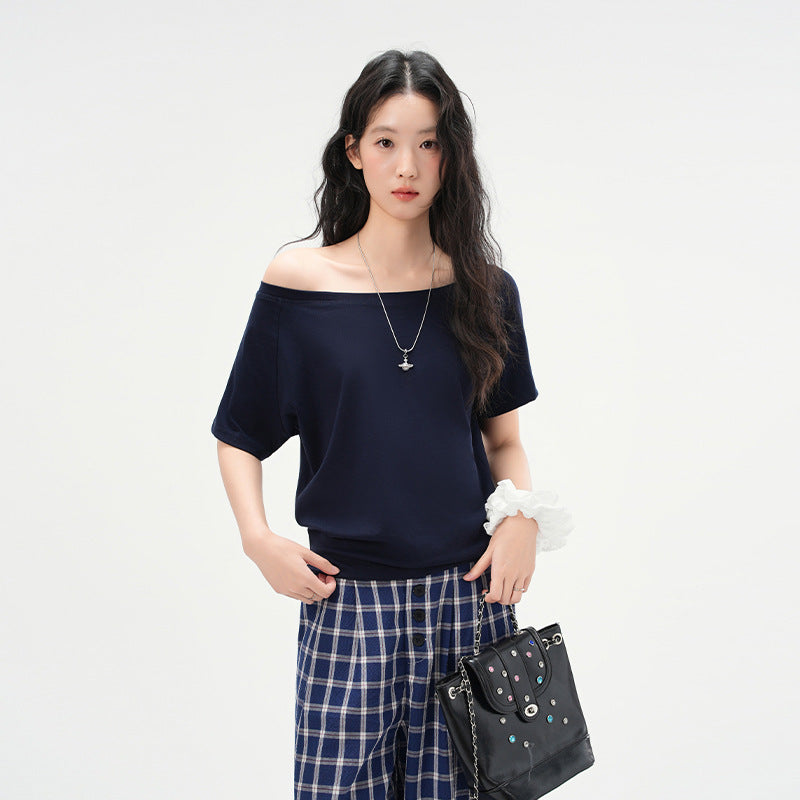 Elegant Loose Fit Off-the-Shoulder Top with Neck Strap for Women