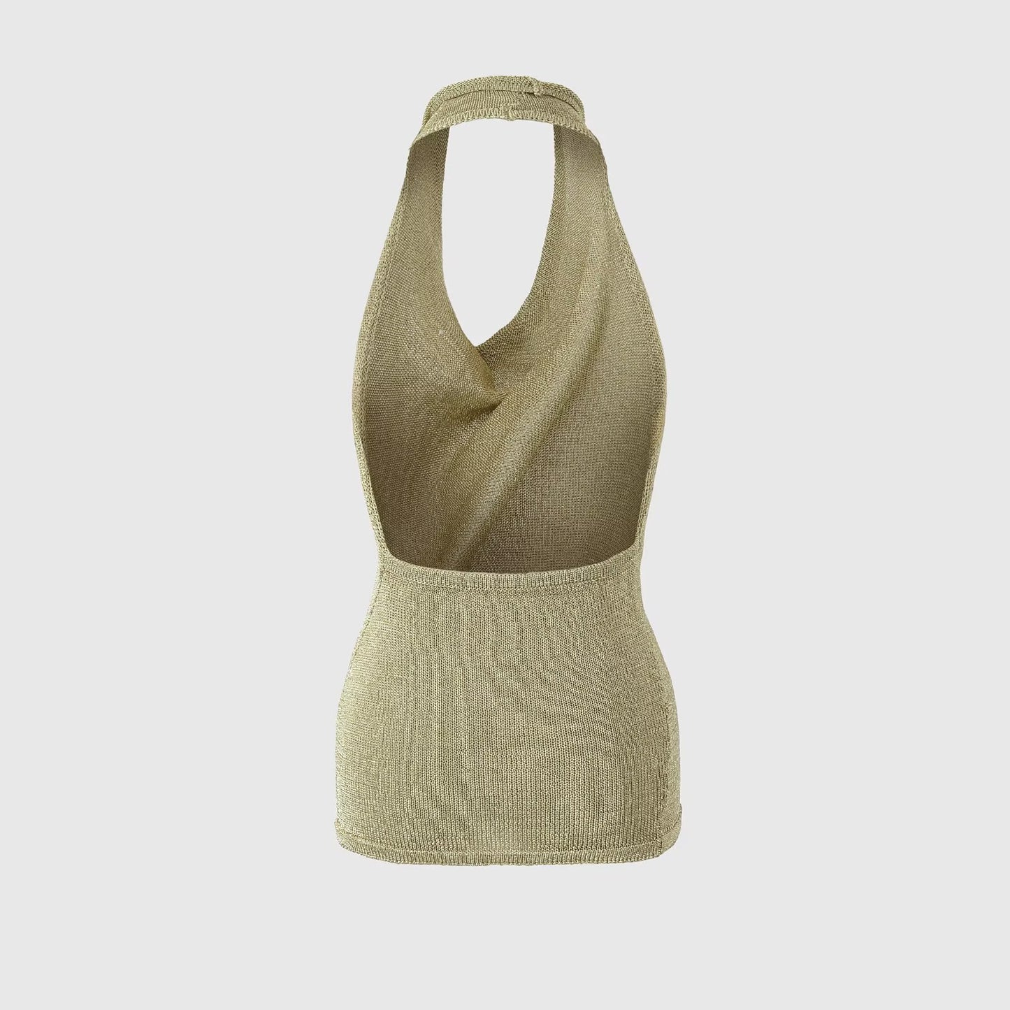Women's Cowl Neck Metallic Knit Halter Top - Elegant Backless Cami