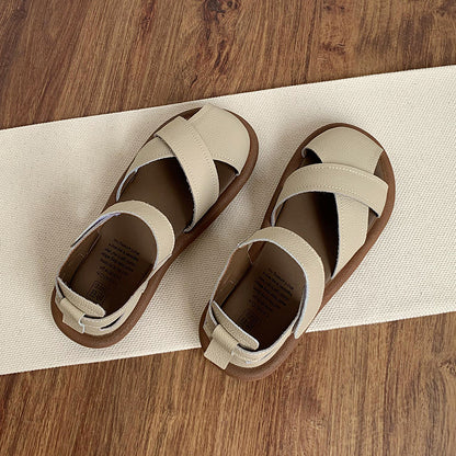 Elegant Off-White Semi-Closed Toe Sandals - Comfortable Flat Summer Shoes for Women