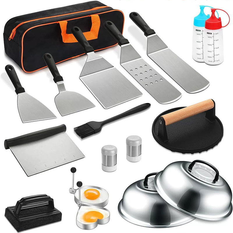 Heavy-Duty Stainless Steel Griddle Tools Kit | 29-Piece Barbecue Set with Carrying Bag