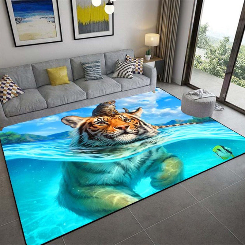 Luxury 3D Realistic Tiger Print Carpet – Large Three-Dimensional Animal Pattern Area Rug for Living Room