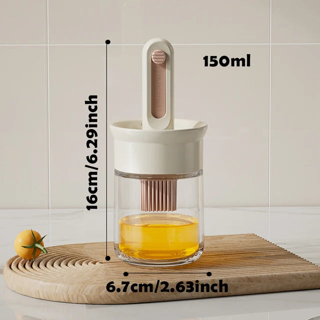 2-in-1 Silicone Oil Brush & Dispenser Bottle - Heat Resistant Telescopic Basting Brush for BBQ, Baking & Kitchen