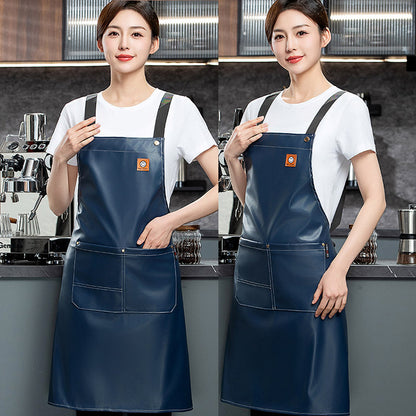 Heavy Duty Soft Leather Apron for Cooking & BBQ | Adjustable Elastic Band & Multi-Pocket Design