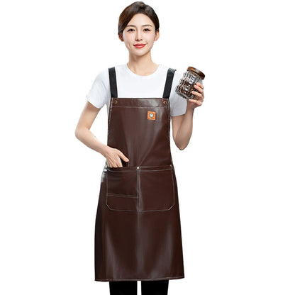 Heavy Duty Soft Leather Apron for Cooking & BBQ | Adjustable Elastic Band & Multi-Pocket Design