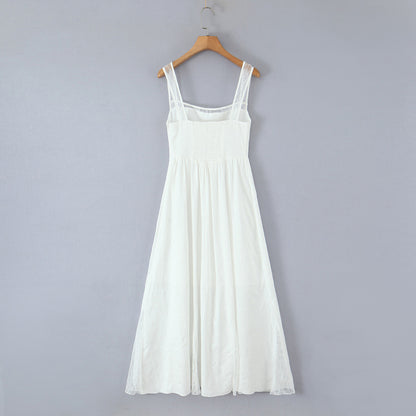Elegant White Lace Patchwork Maxi Dress - Vintage Style Summer Gown
