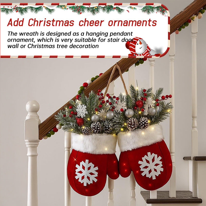 Faux Flower Crown Christmas Mitten Garland - Hanging Sign for Holiday Parties