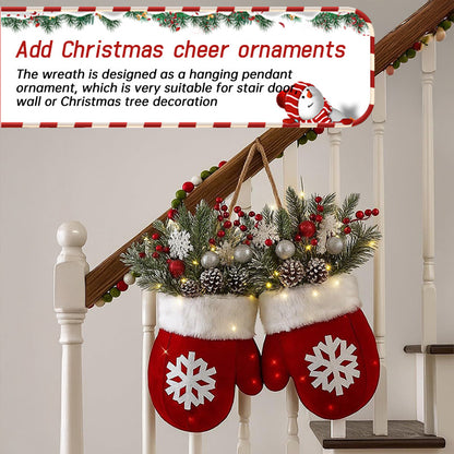 Faux Flower Crown Christmas Mitten Garland - Hanging Sign for Holiday Parties
