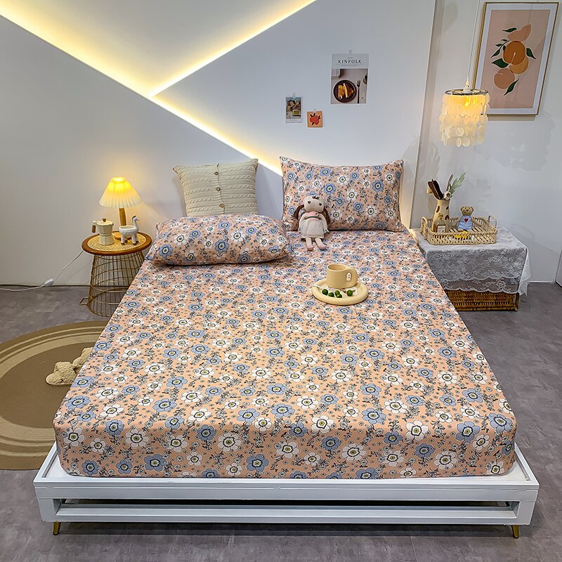 Premium Cotton Elastic Fitted Bed Sheet – Non-Slip Geometric Printed Bed Linen for Queen & King Size Beds