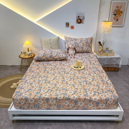 Premium Cotton Elastic Fitted Bed Sheet – Non-Slip Geometric Printed Bed Linen for Queen & King Size Beds