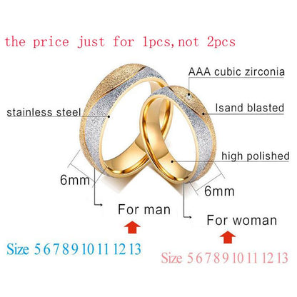 Two-Tone Sand Blasted Couple Ring / Gold & Silver Tone Wedding Band with Small Diamond Accent