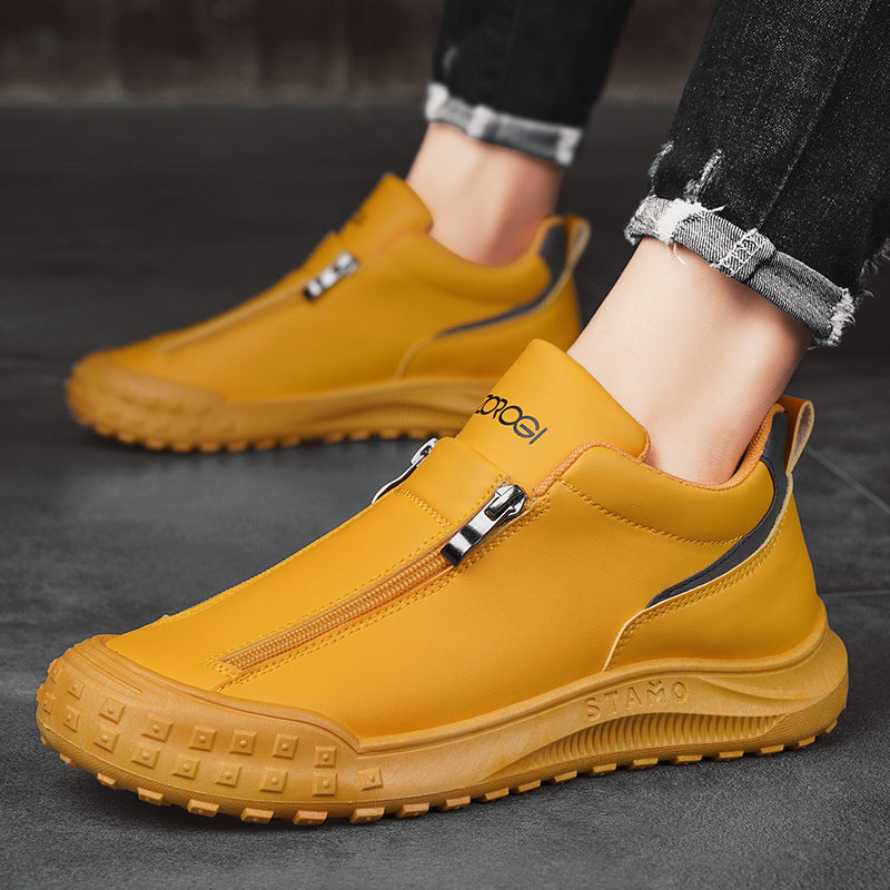 Men's Urban Casual Board Shoes – Modern Low-Top Sneakers with Zipper Detail & Easy-Wear Design