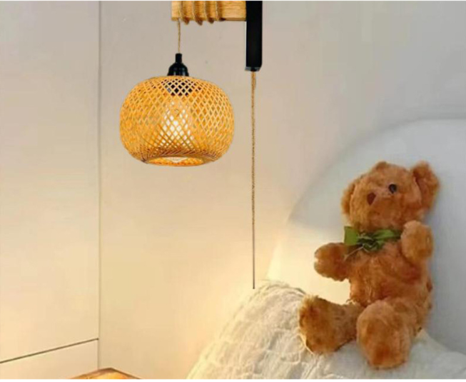 Japanese Wabi-Sabi Bamboo Woven Wall Lamp - Retro Rattan Art Light for Bedroom & Tea Room