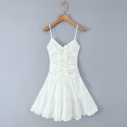 Chic White Bow Layered Mini Dress - Sexy Ruched Silhouette Strapless Summer Skirt for Women