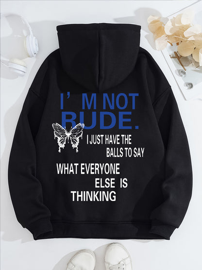 Funny Quote Print Fleece Hoodie | Beige Kangaroo Pocket Pullover for Men & Women