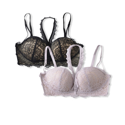 Push Up Padded Lace Bra with Deep V Neck and Thin Straps