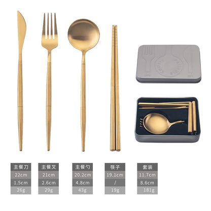 Portable 304 Stainless Steel Cutlery Set - Luxury Folding Knife, Fork, Spoon & Chopsticks