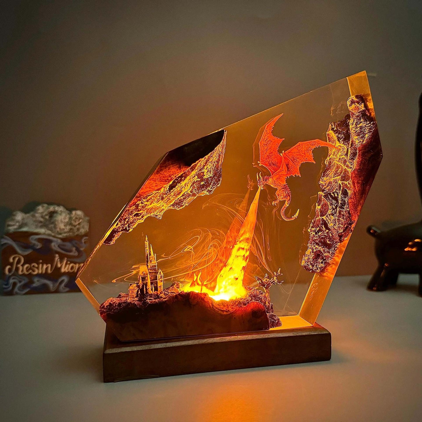 Epic Dragon Battle Resin Lamp | Unique 3D Movie Model Home Decor Gift