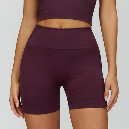 High Waisted Ribbed Fitness Workout Shorts - Stretchy Athletic Biker Shorts