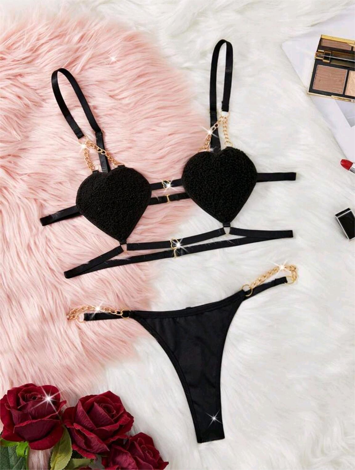 Romantic French Style Heart-shaped Strap Temptation Lingerie Set