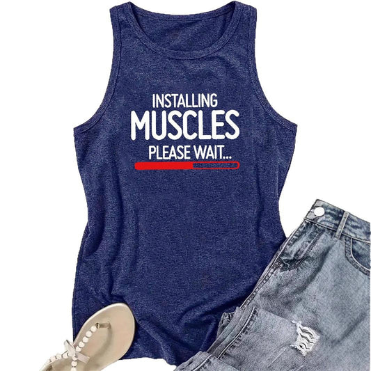 Installing Muscles Please Wait...' Slogan Printed Sleeveless Tank Top | Gym & Workout Shirt