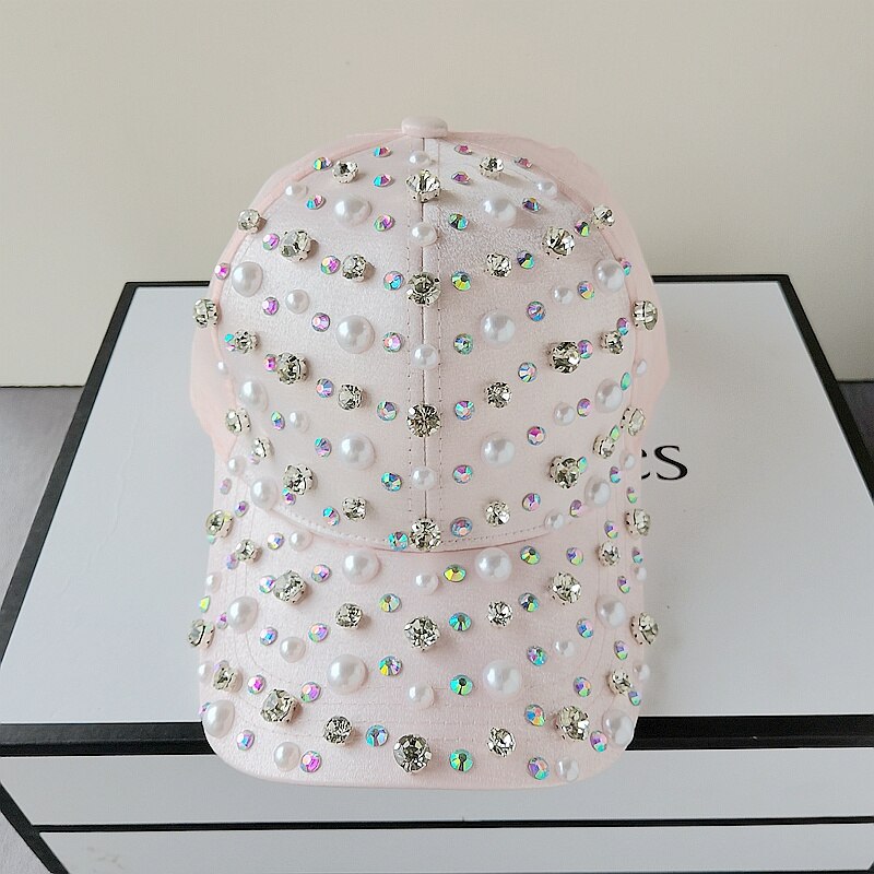 Elegant Pearl & Rhinestone Luxury Baseball Cap for Women - Adjustable Fashion Sun Hat