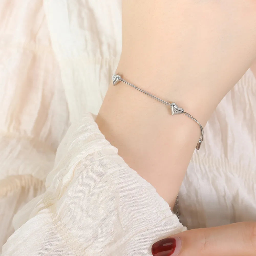 Minimalist Gold Plated Heart Charm Bracelet with Zircon Crystal