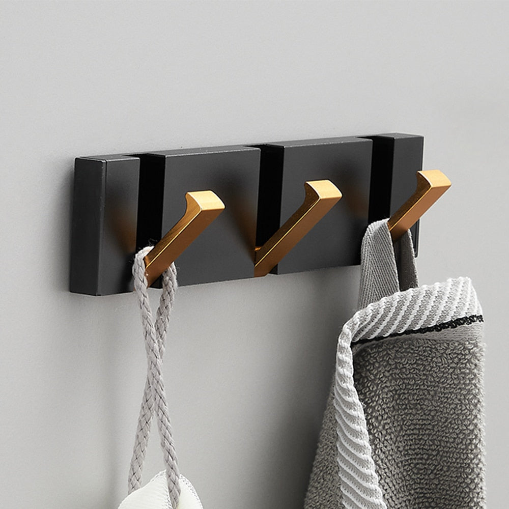 Modern Folding Wall Hooks Rack – Luxury Black & Gold Coat & Towel Hanger for Bathroom & Entryway