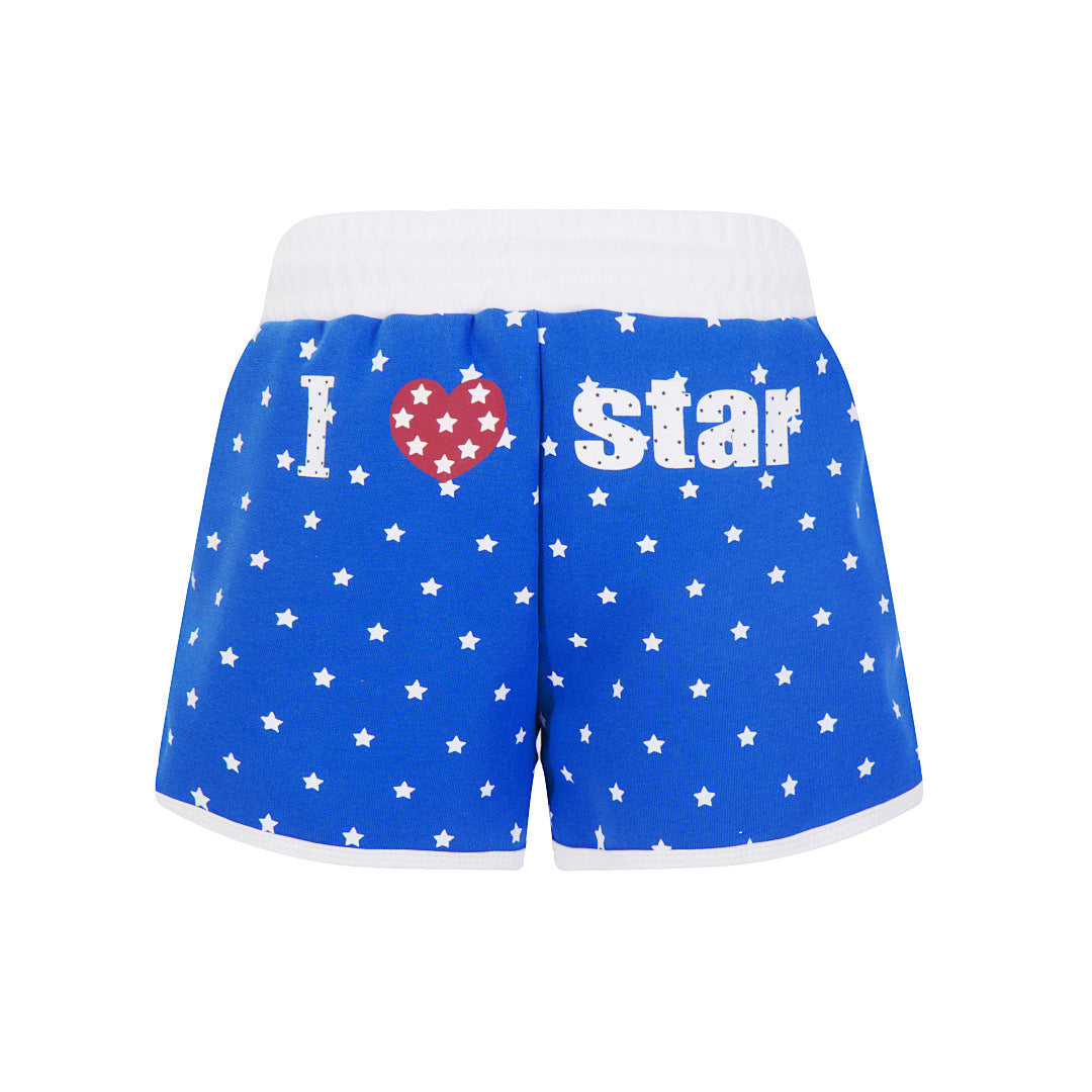 Trendy Star Print Sports Shorts - Casual High Waist Color-Blocked Hot Pants for Women