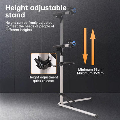 Height adjustable stand with quick release clamp, minimum 98cm to maximum 159cm.