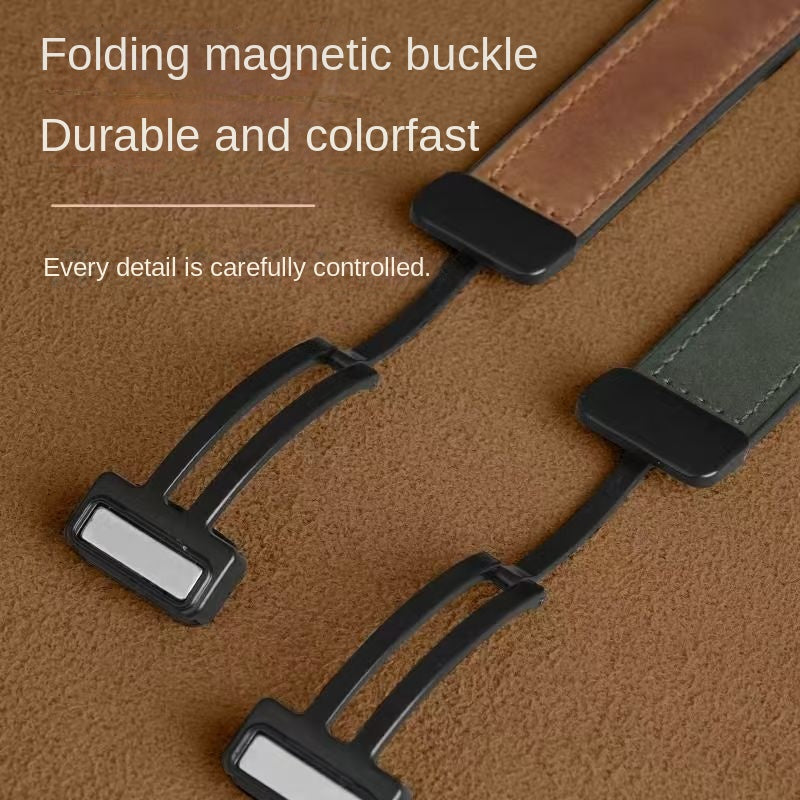 Premium Magnetic Buckle Silicone Skin Watch Band - Vintage Leather Look