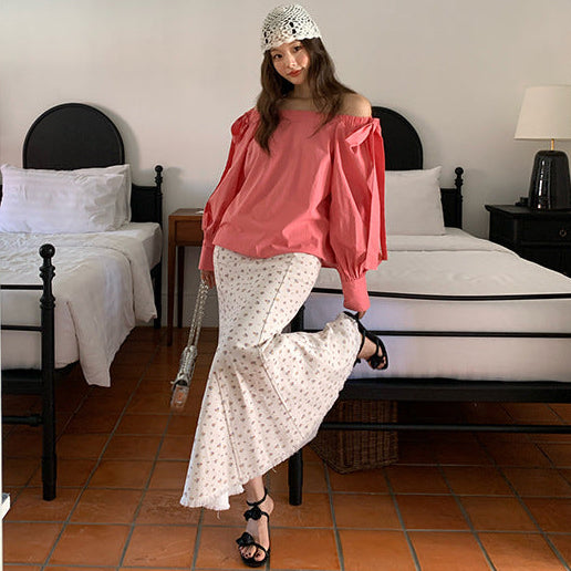 Vintage Floral Fishtail Midi Skirt - Elegant High-Waist Slim Fit Mermaid Skirt for Women