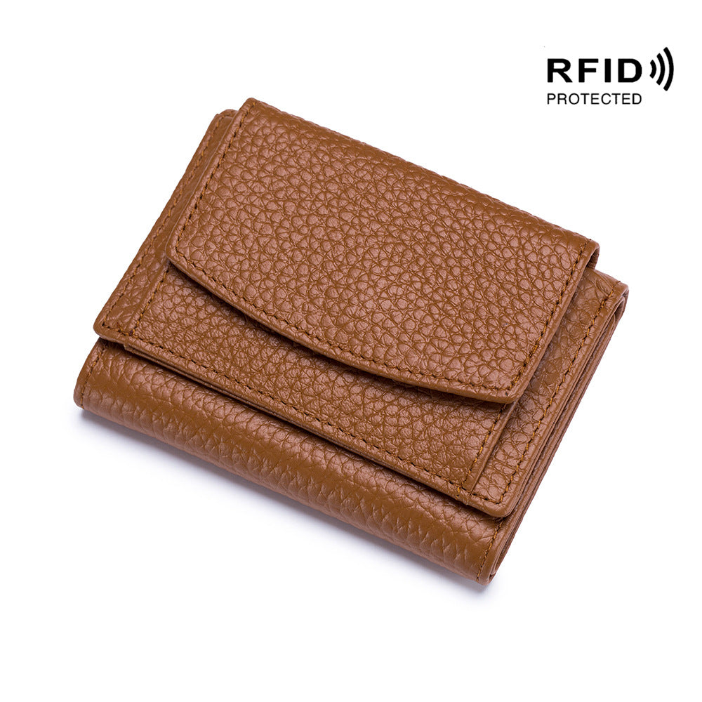 Women's Japanese Style Genuine Leather RFID Protected Mini Coin Wallet (Short)