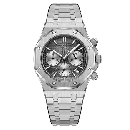 Luxury Men's Chronograph Quartz Watch - Stainless Steel Sports Wristwatch