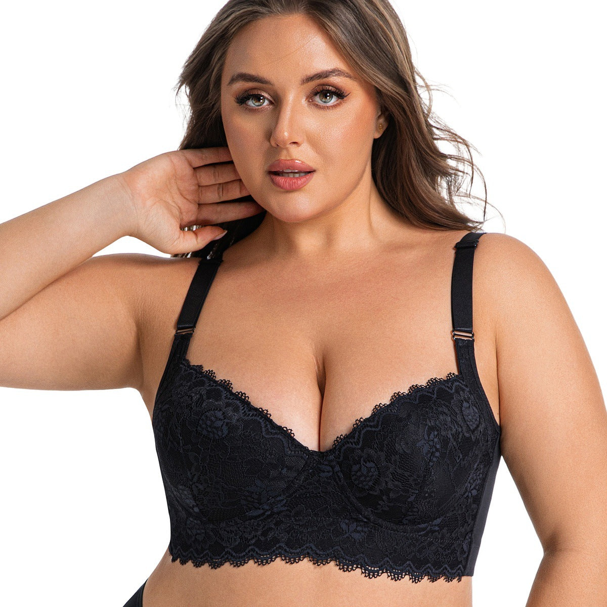Anti-Sagging Lace Underwire Bra with Side Support for Large Bust